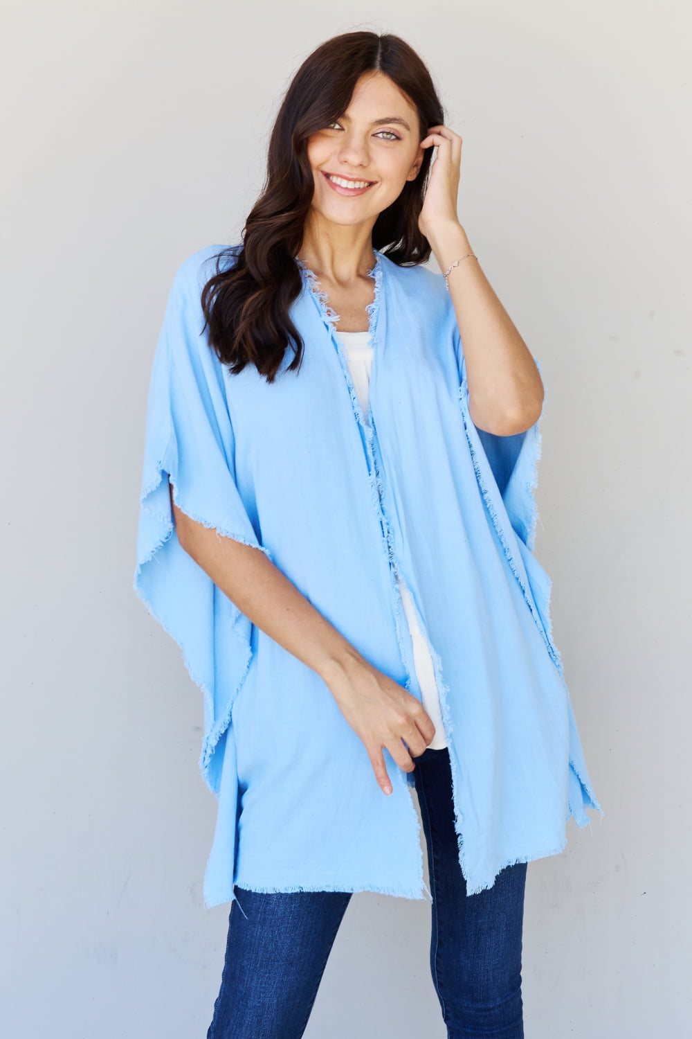 HEYSON Summer is Calling Full Size Wash Gauze Open Front Kimono in Pastel Blue