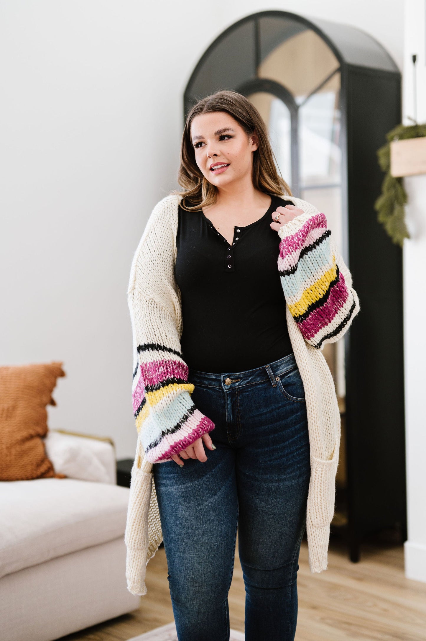 On The Level Color Block Cardigan - Ivory