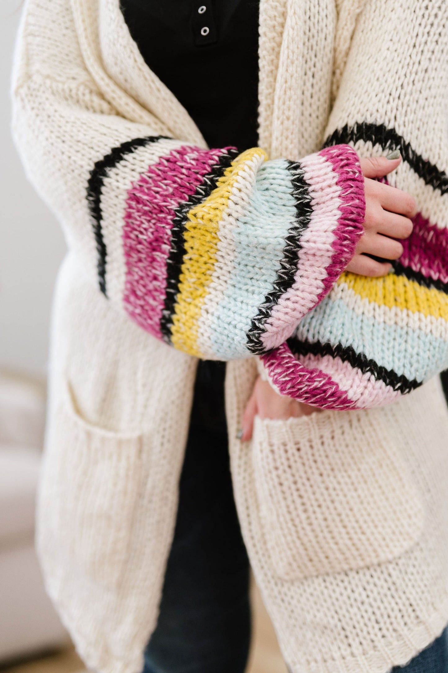 On The Level Color Block Cardigan - Ivory
