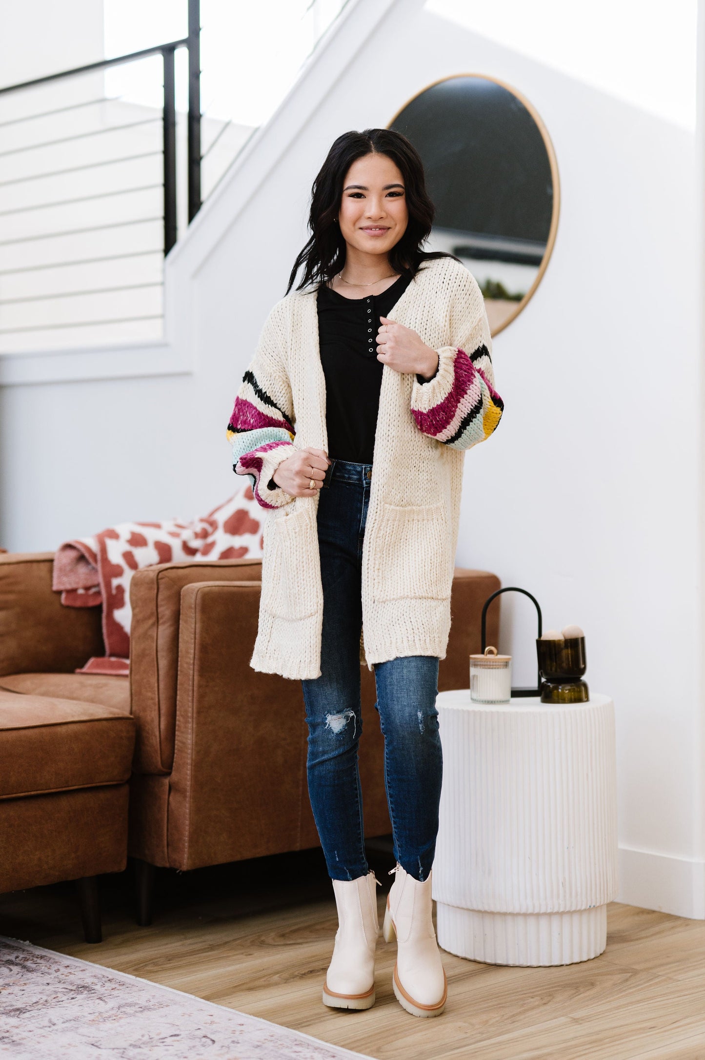 On The Level Color Block Cardigan - Ivory