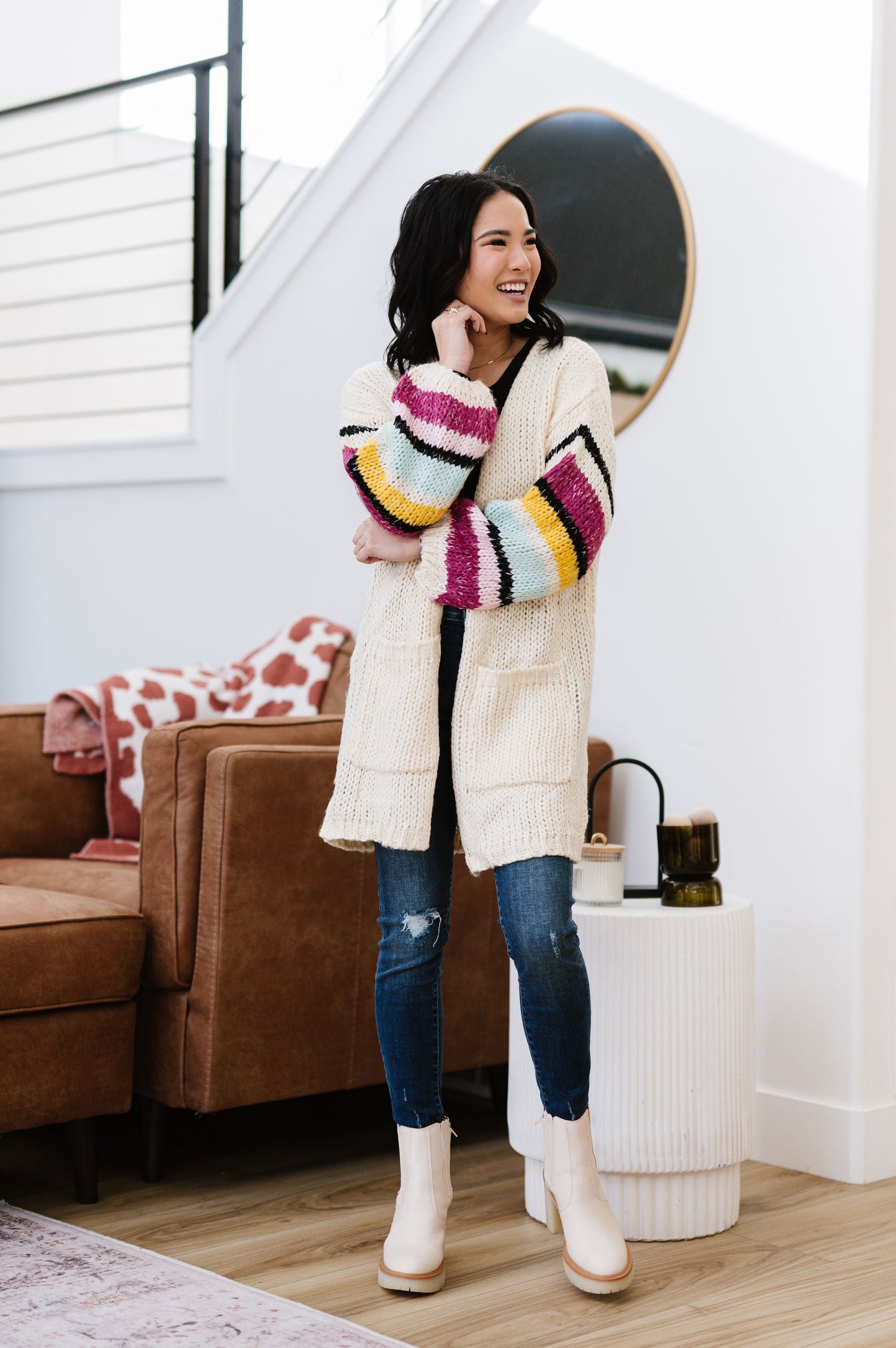 On The Level Color Block Cardigan - Ivory