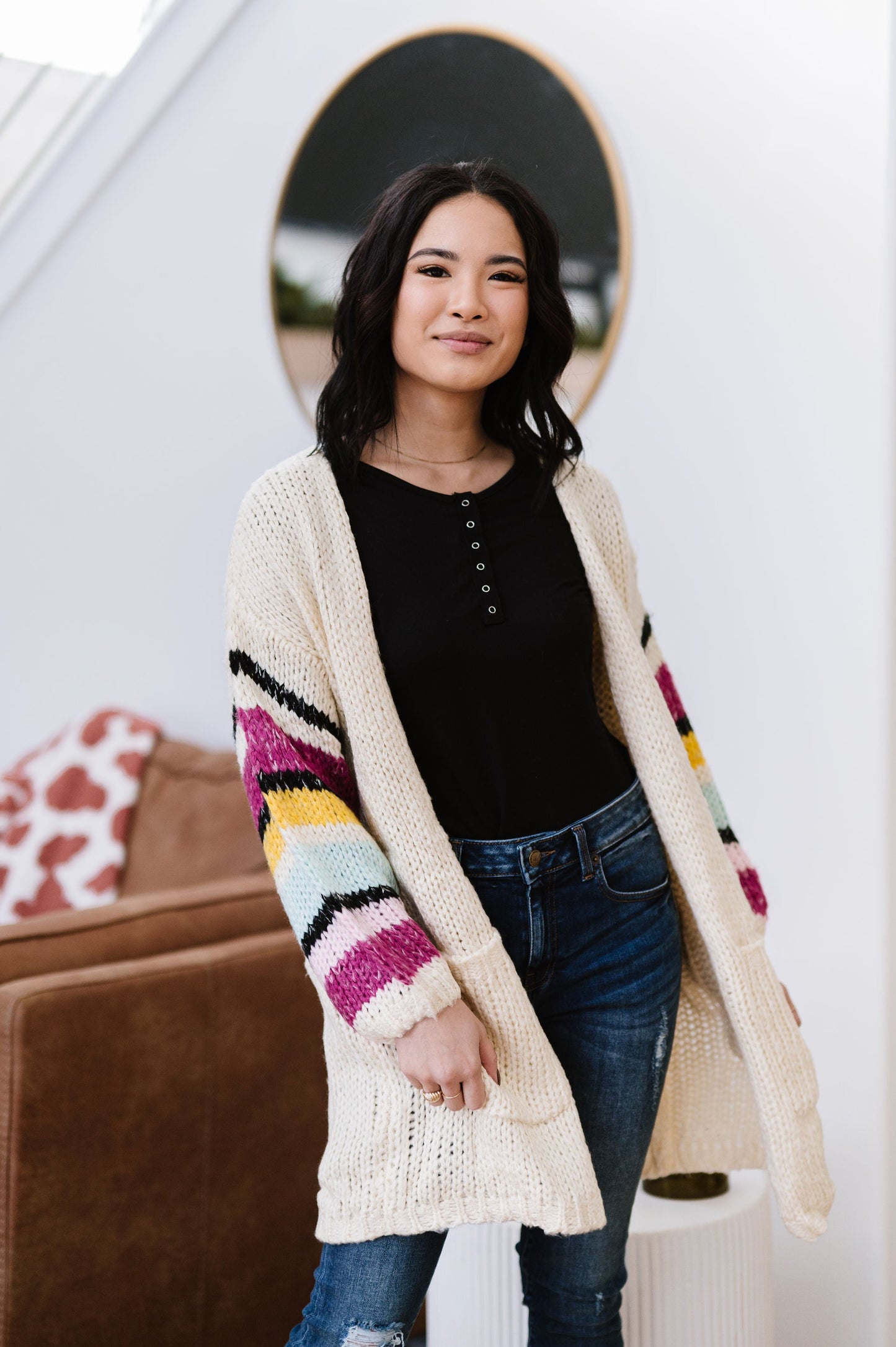 On The Level Color Block Cardigan - Ivory