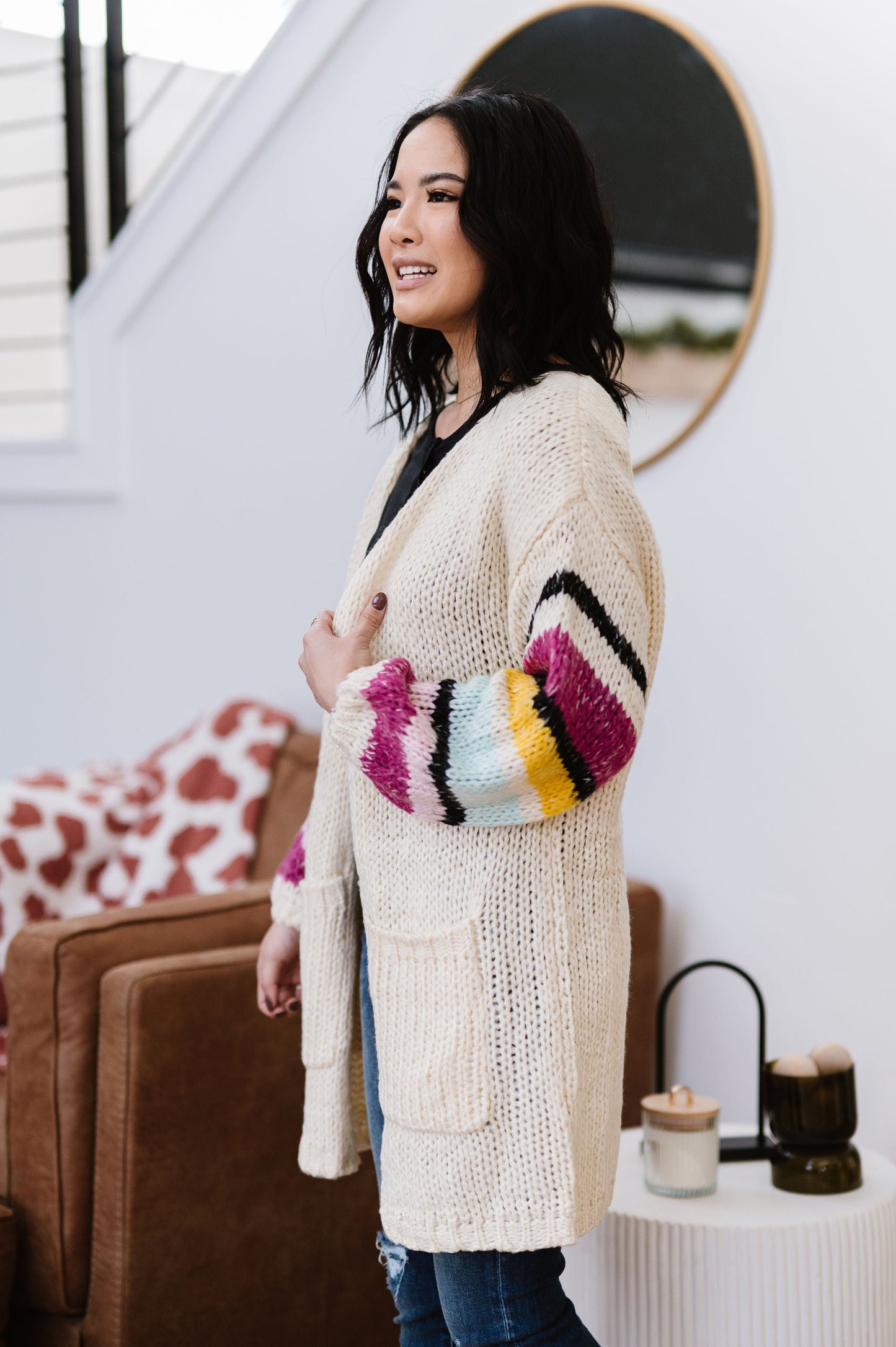 On The Level Color Block Cardigan - Ivory