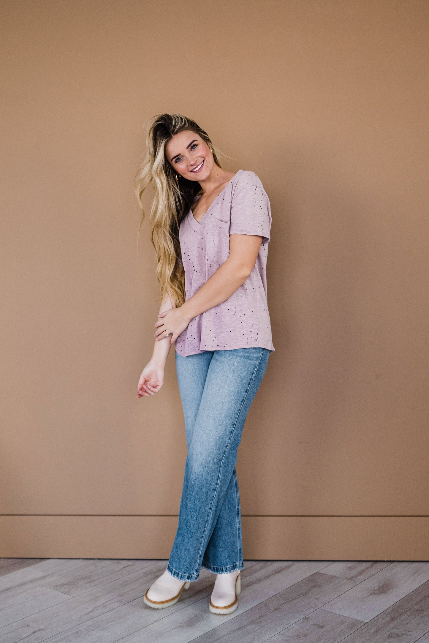 Distressed Boyfriend Tee - Mauve