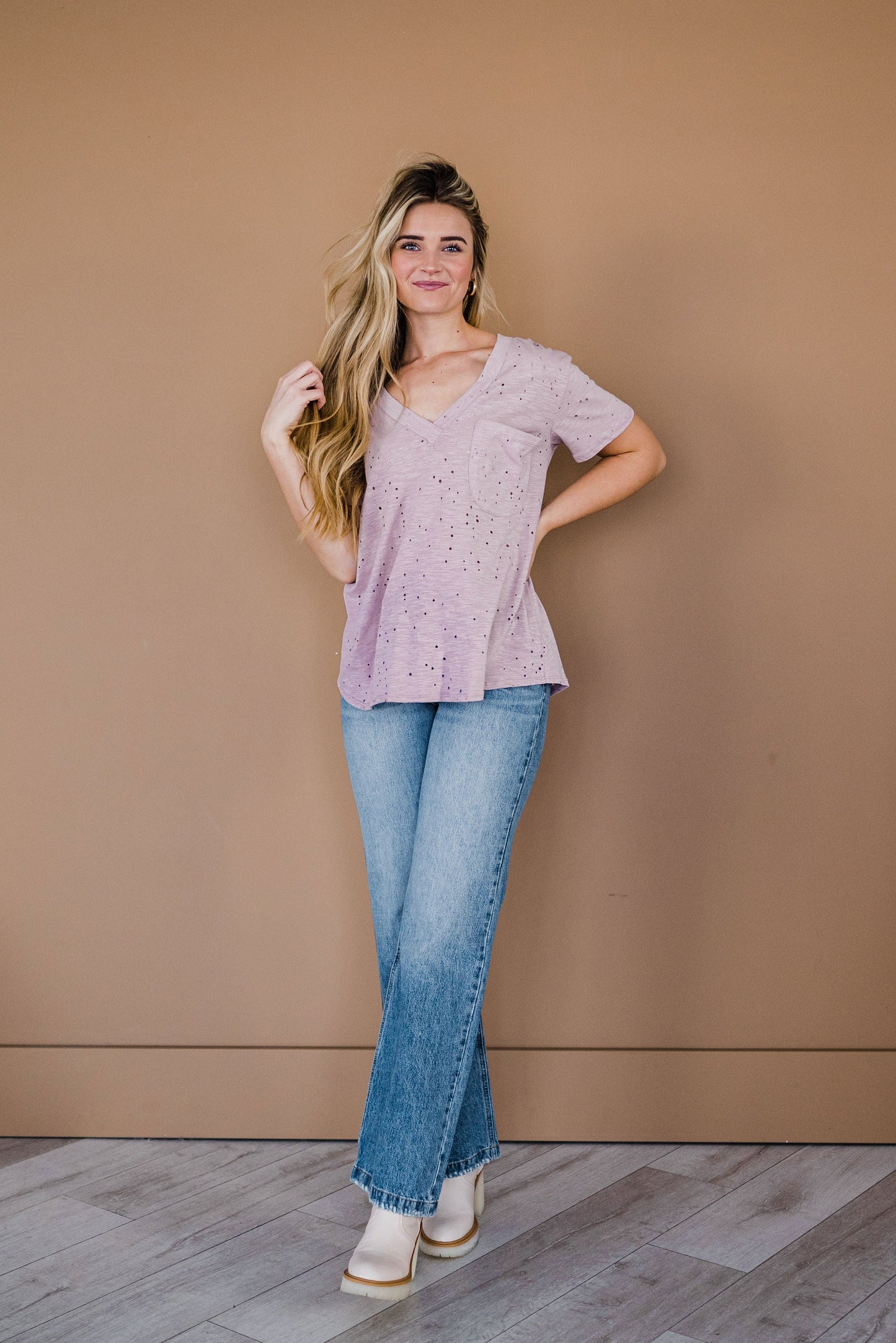 Distressed Boyfriend Tee - Mauve