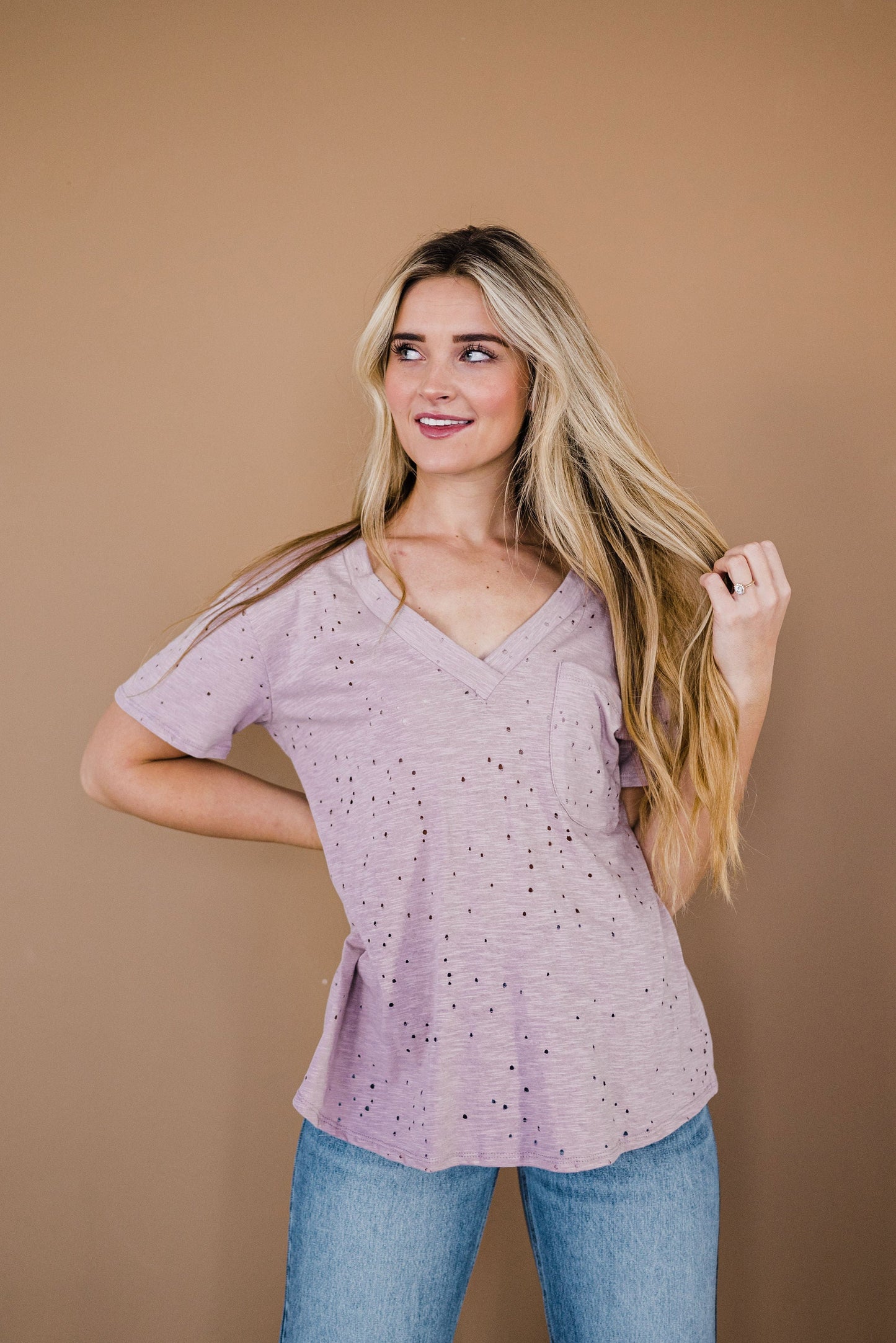 Distressed Boyfriend Tee - Mauve