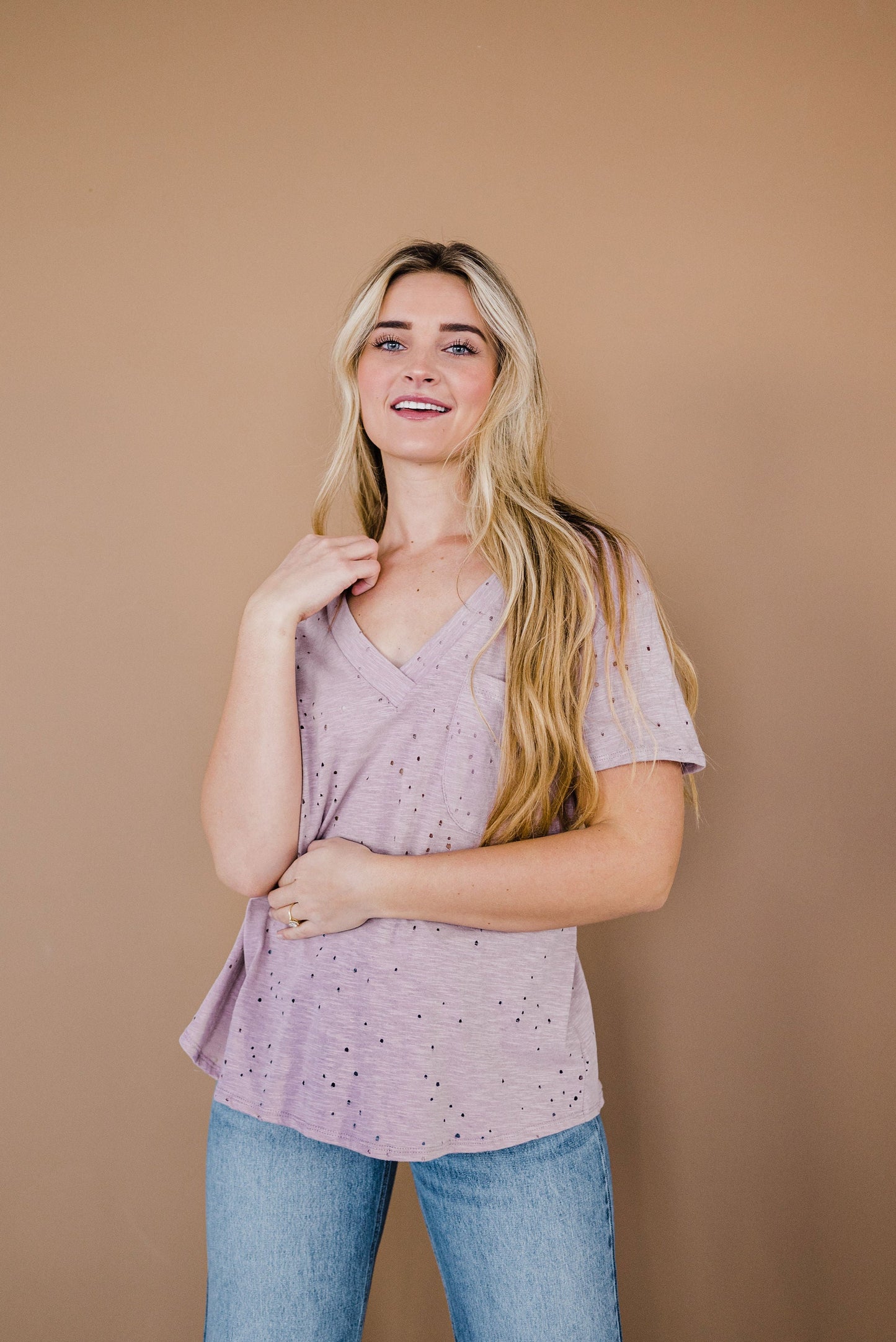 Distressed Boyfriend Tee - Mauve