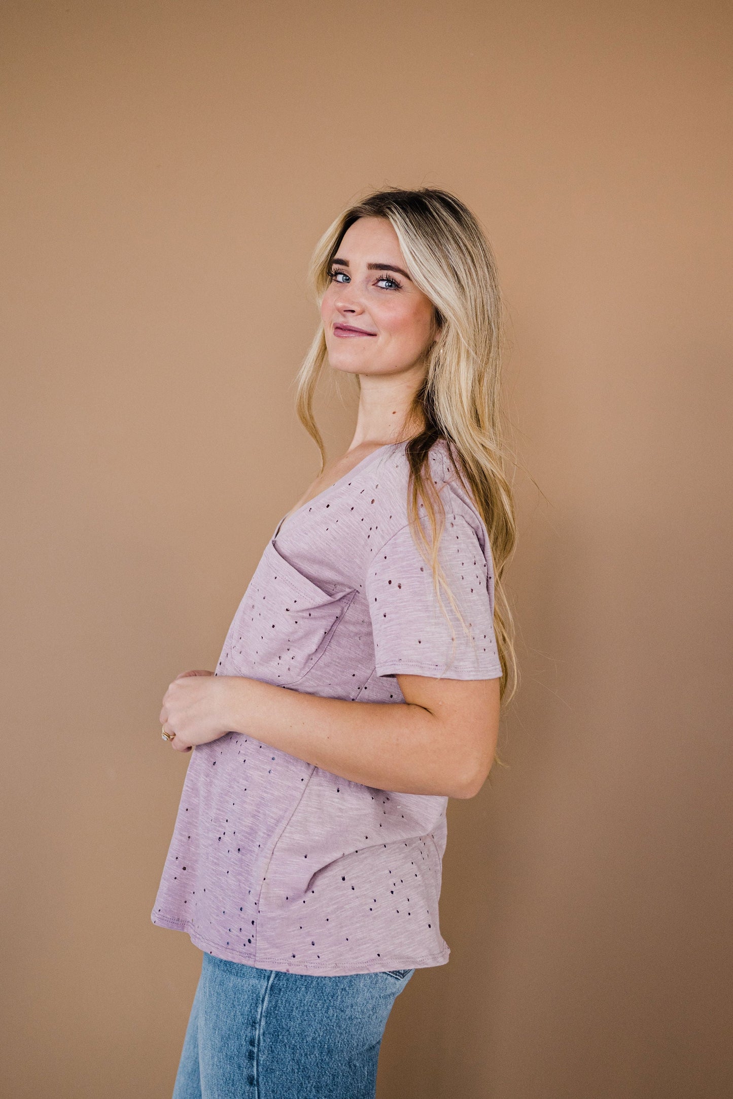 Distressed Boyfriend Tee - Mauve