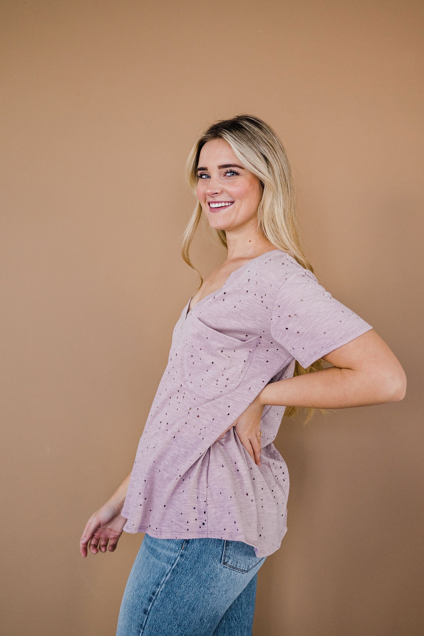 Distressed Boyfriend Tee - Mauve