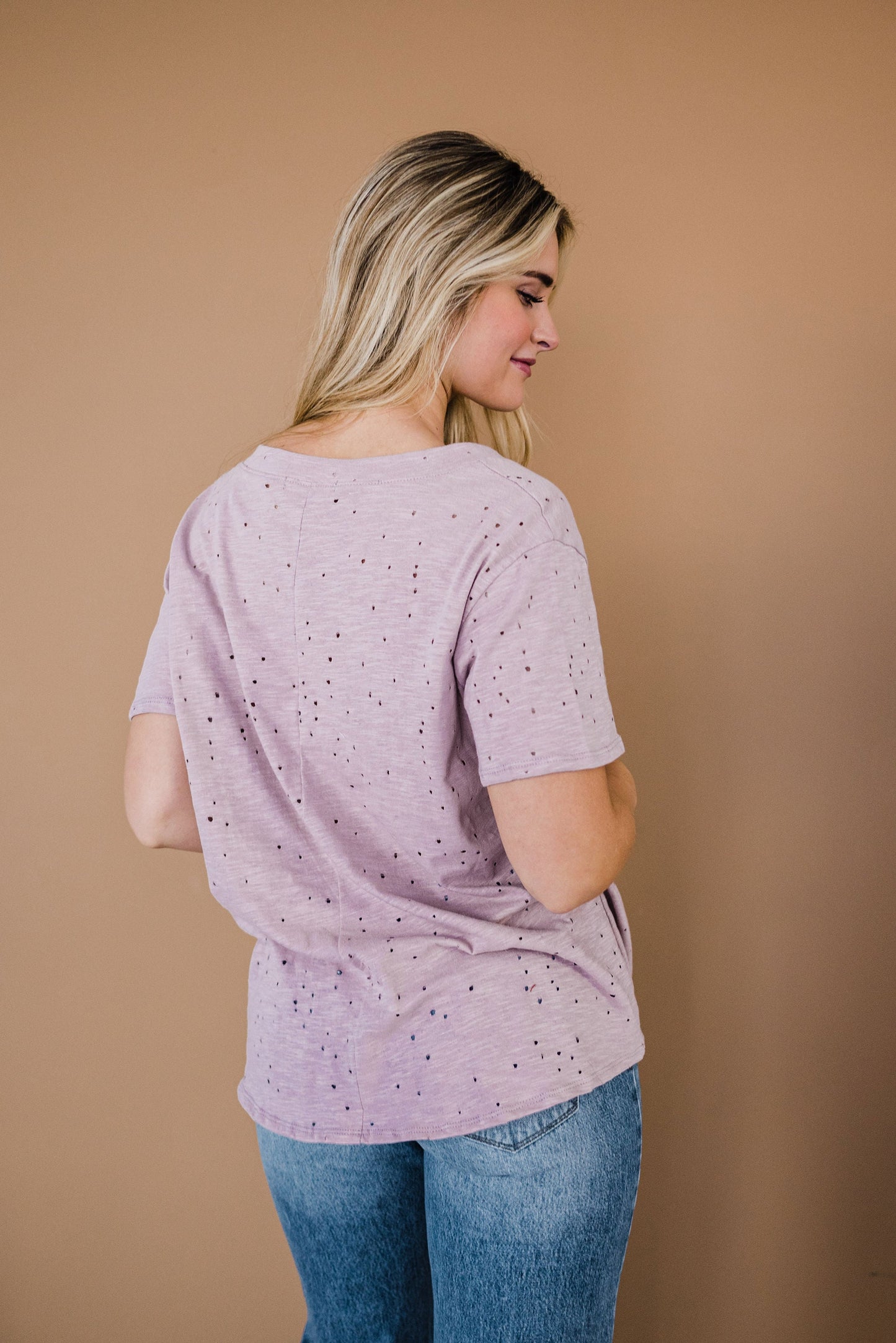 Distressed Boyfriend Tee - Mauve