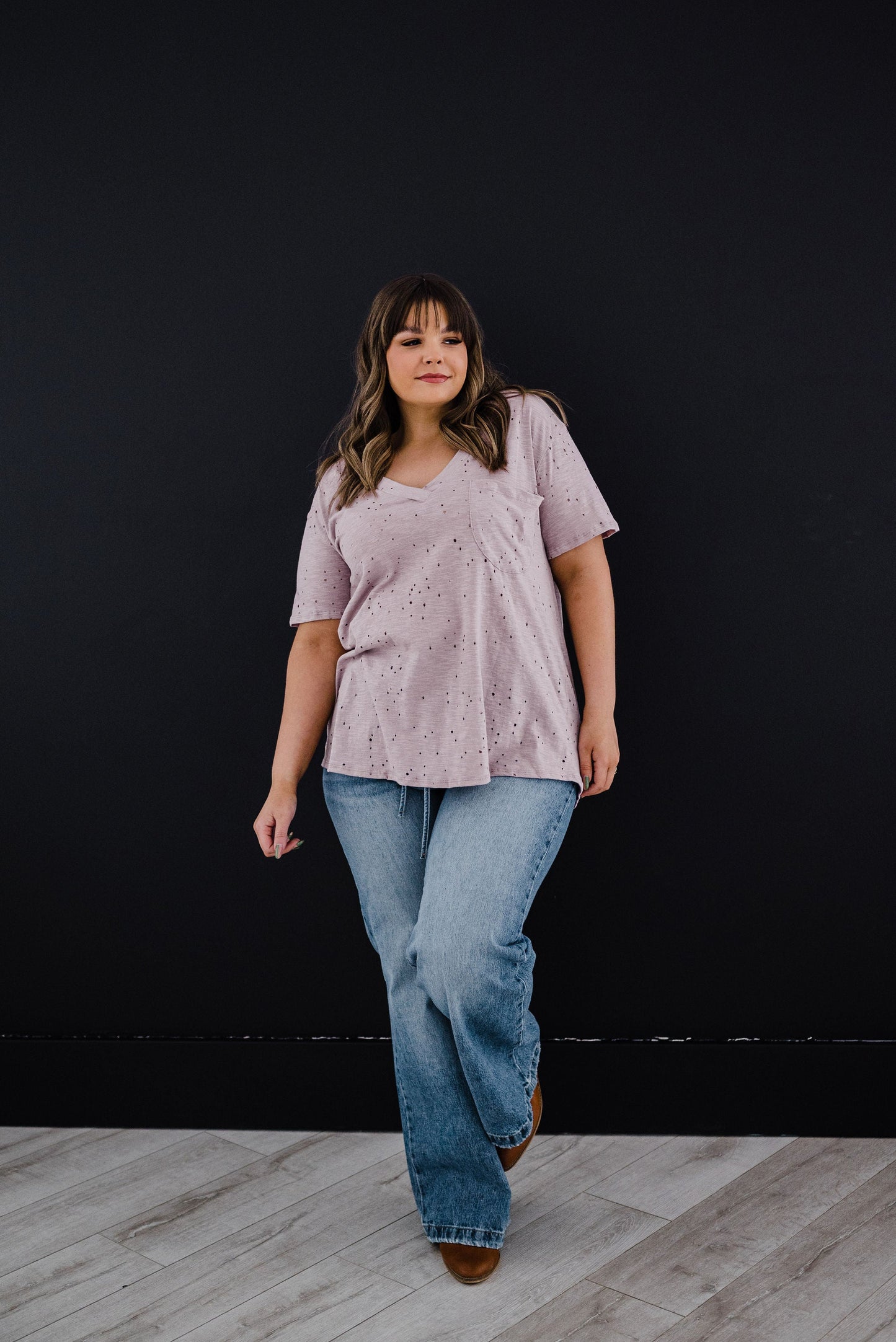 Distressed Boyfriend Tee - Mauve