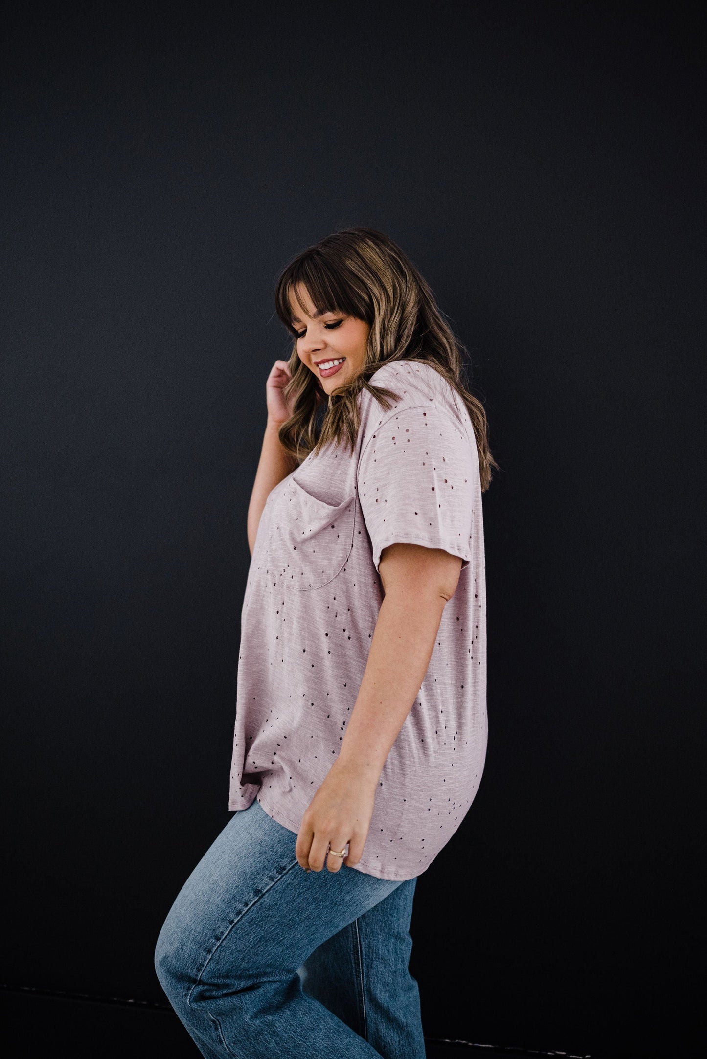 Distressed Boyfriend Tee - Mauve