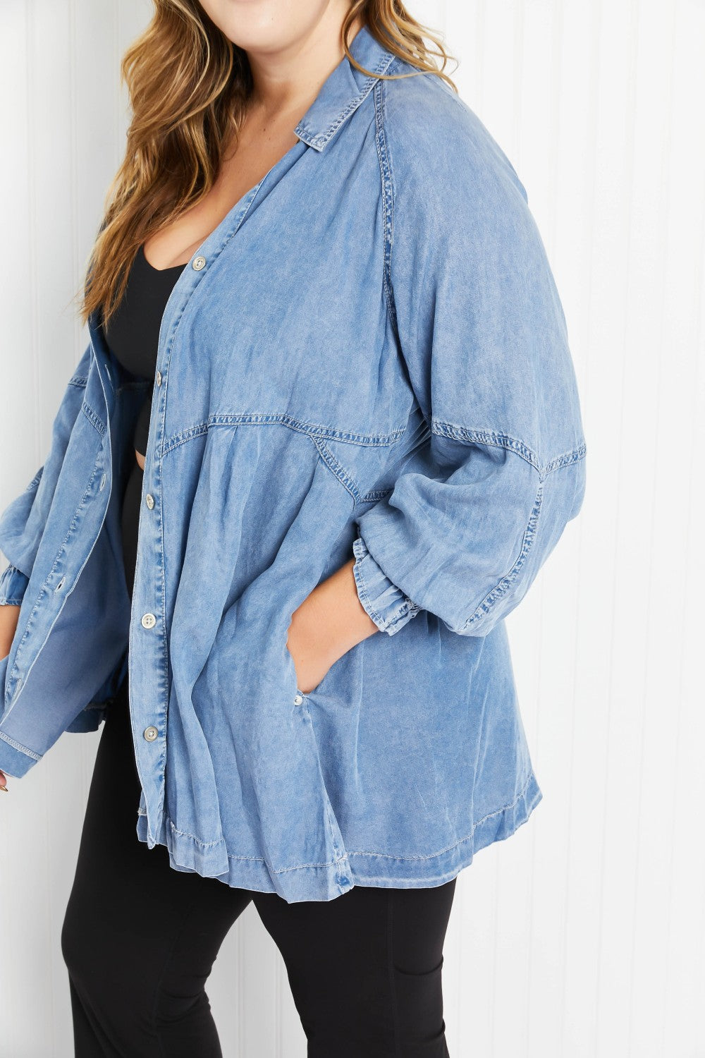 Sunflower Fields Full Size Chambray Button-Up Swing Tunic