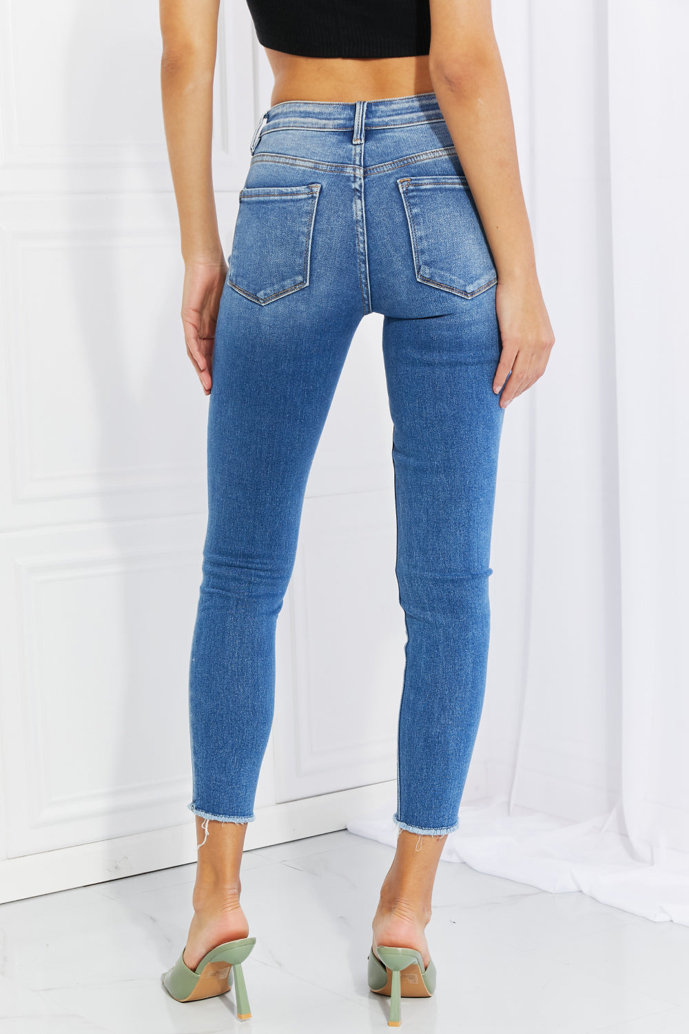 VERVET Never Too Late Full Size Raw Hem Cropped Jeans