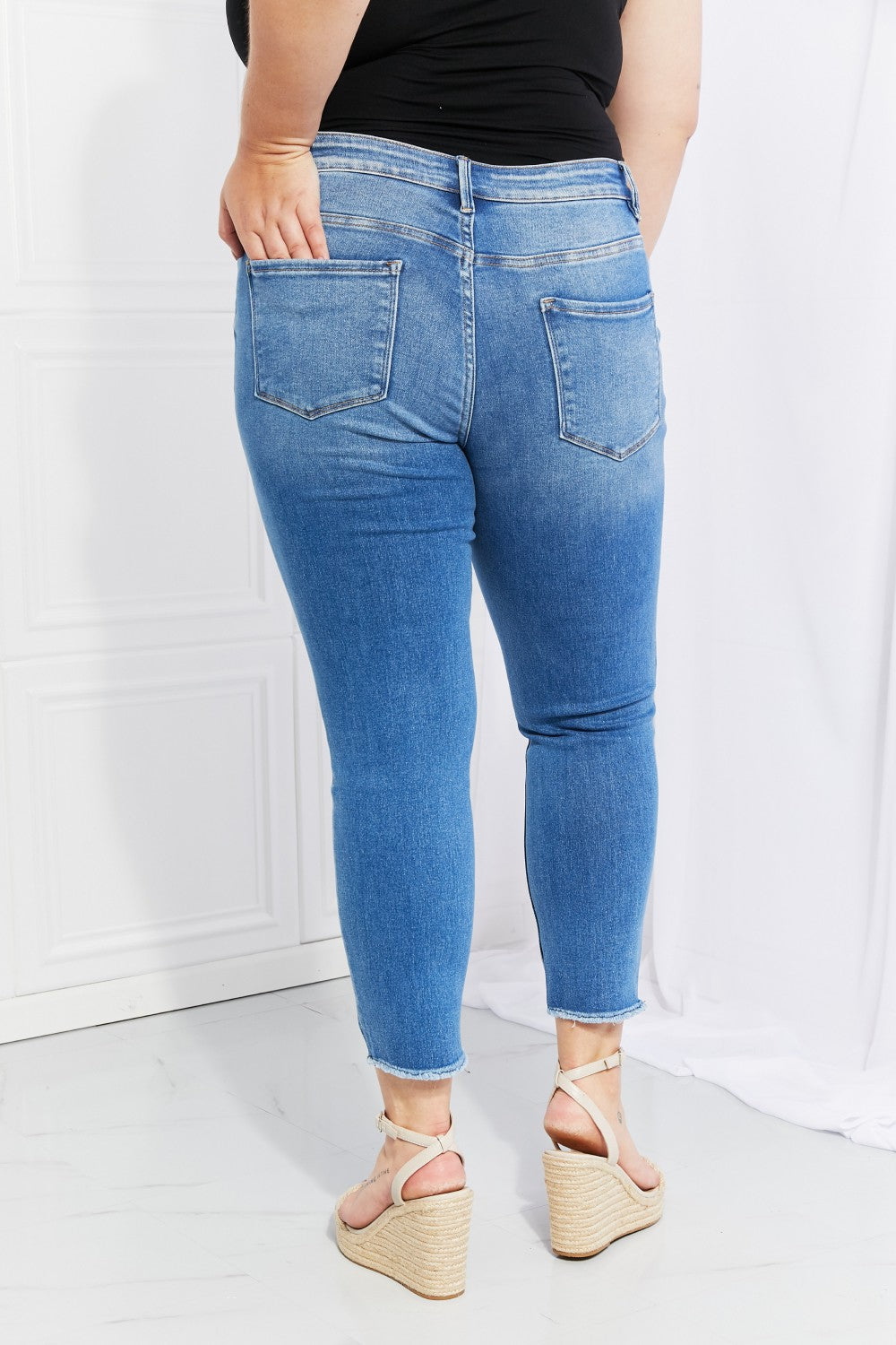 VERVET Never Too Late Full Size Raw Hem Cropped Jeans