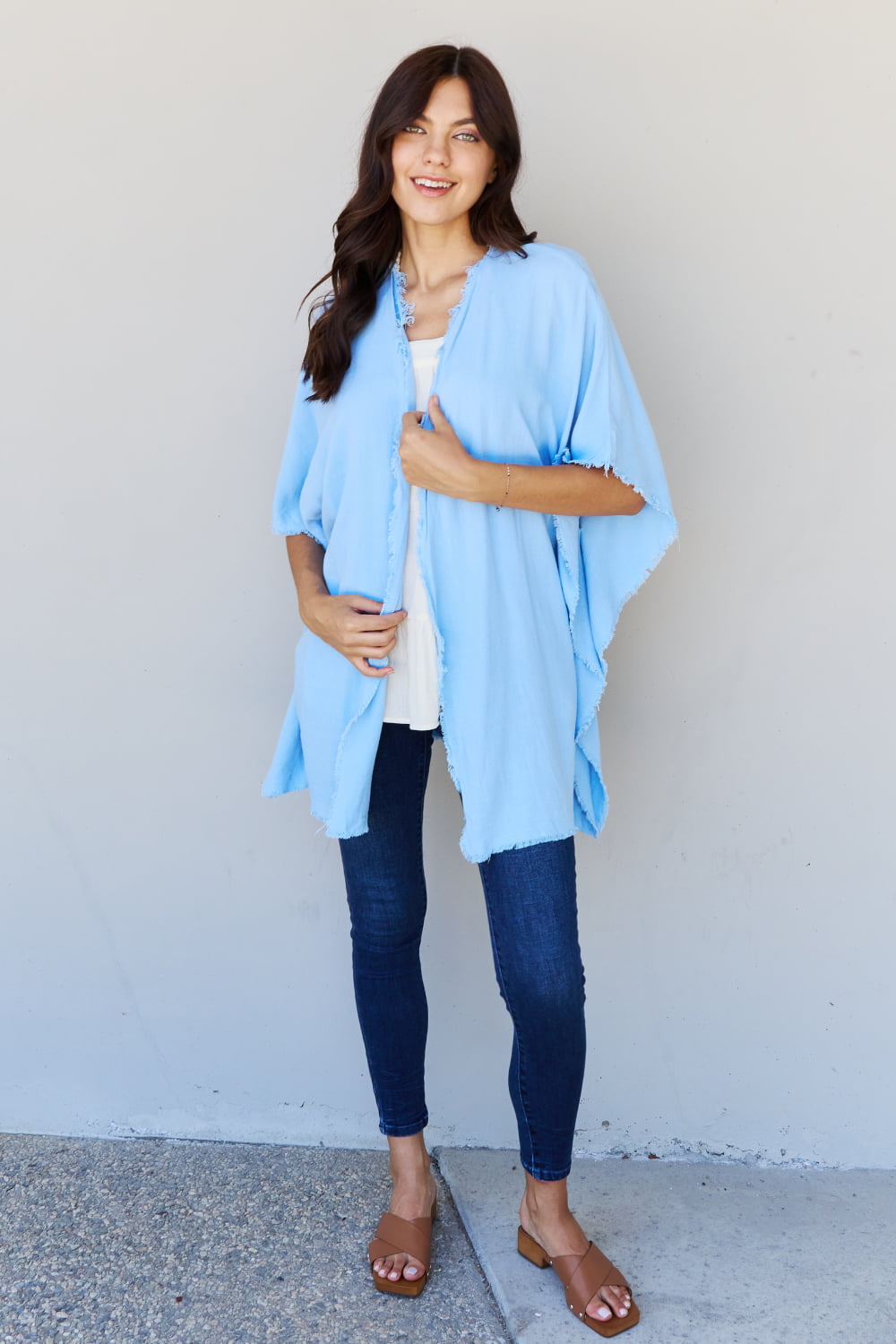 HEYSON Summer is Calling Full Size Wash Gauze Open Front Kimono in Pastel Blue