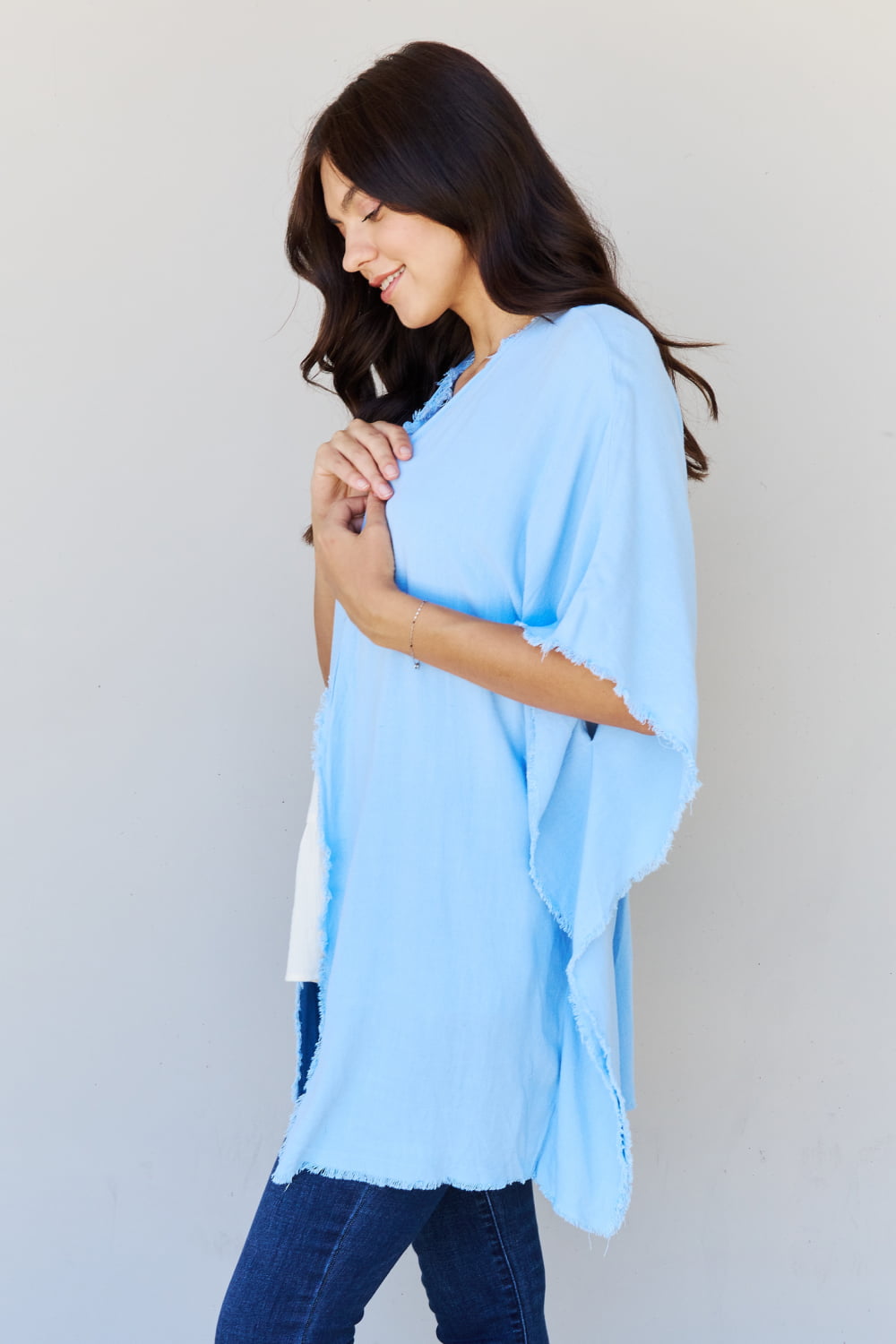 HEYSON Summer is Calling Full Size Wash Gauze Open Front Kimono in Pastel Blue