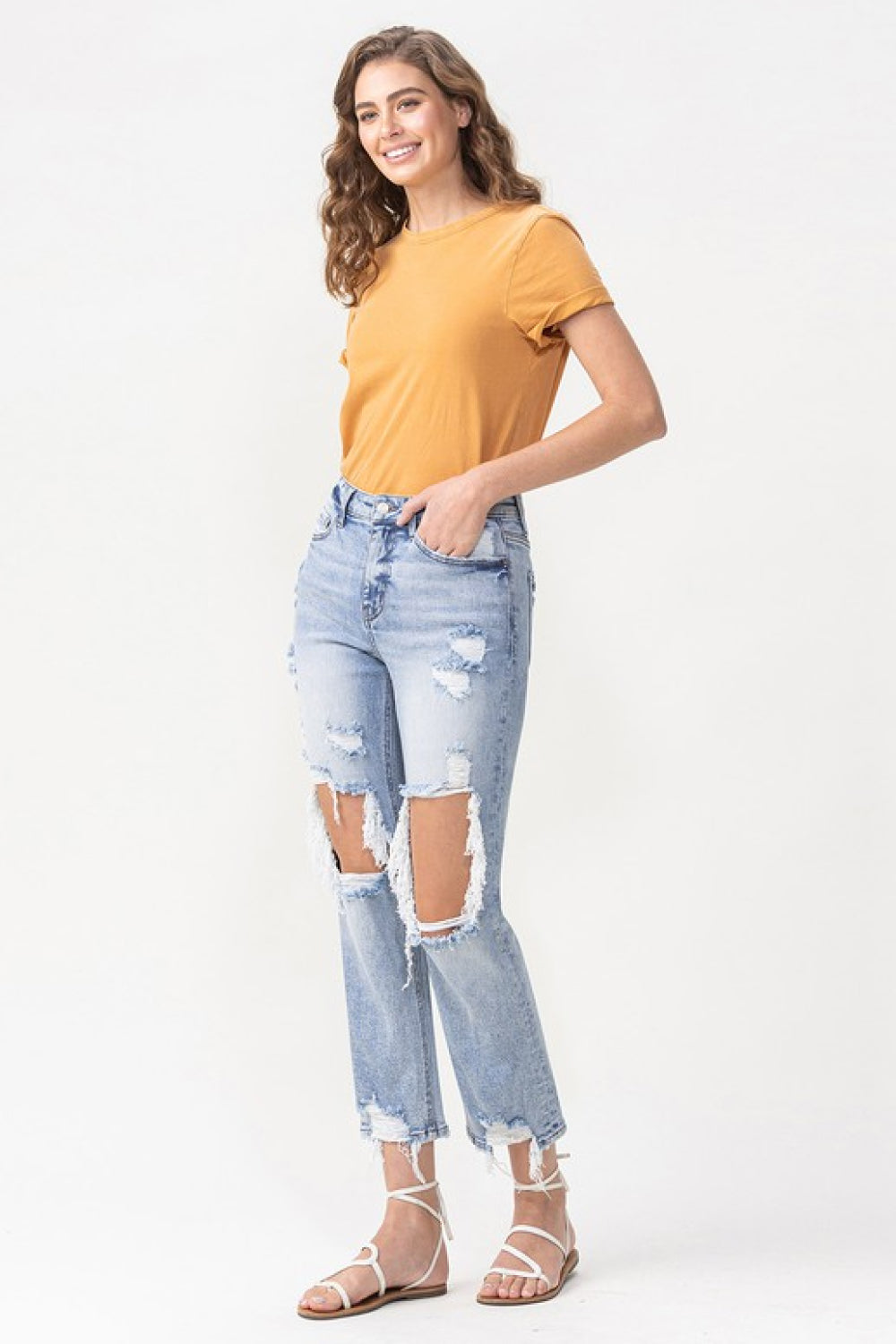 Lovervet Full Size Amari Destroyed High Rise Crop Straight Jeans