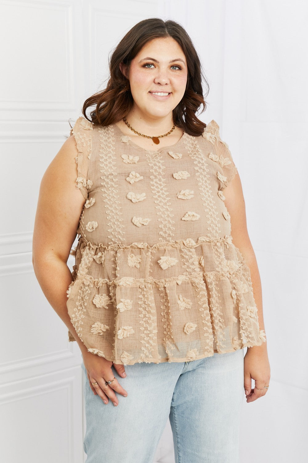 AMOLI Tea Time Full Size Ruffle Sleeve Top