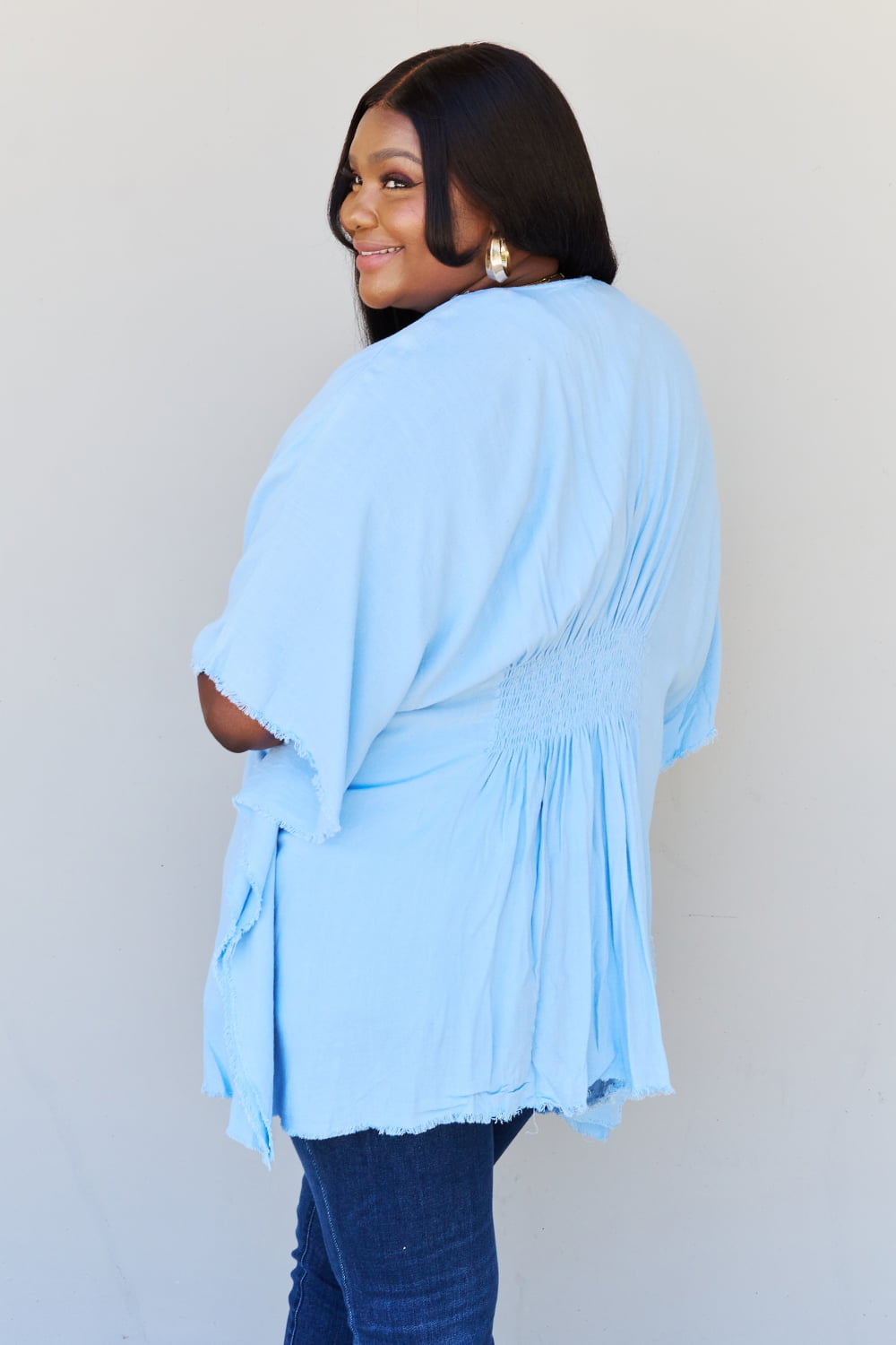 HEYSON Summer is Calling Full Size Wash Gauze Open Front Kimono in Pastel Blue