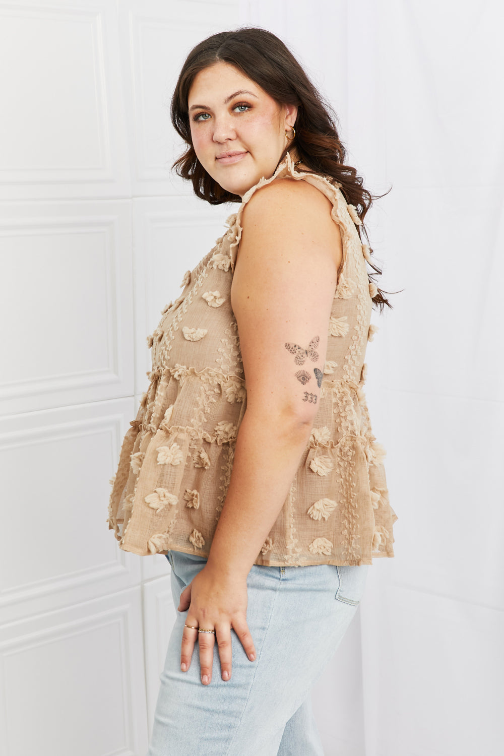 AMOLI Tea Time Full Size Ruffle Sleeve Top