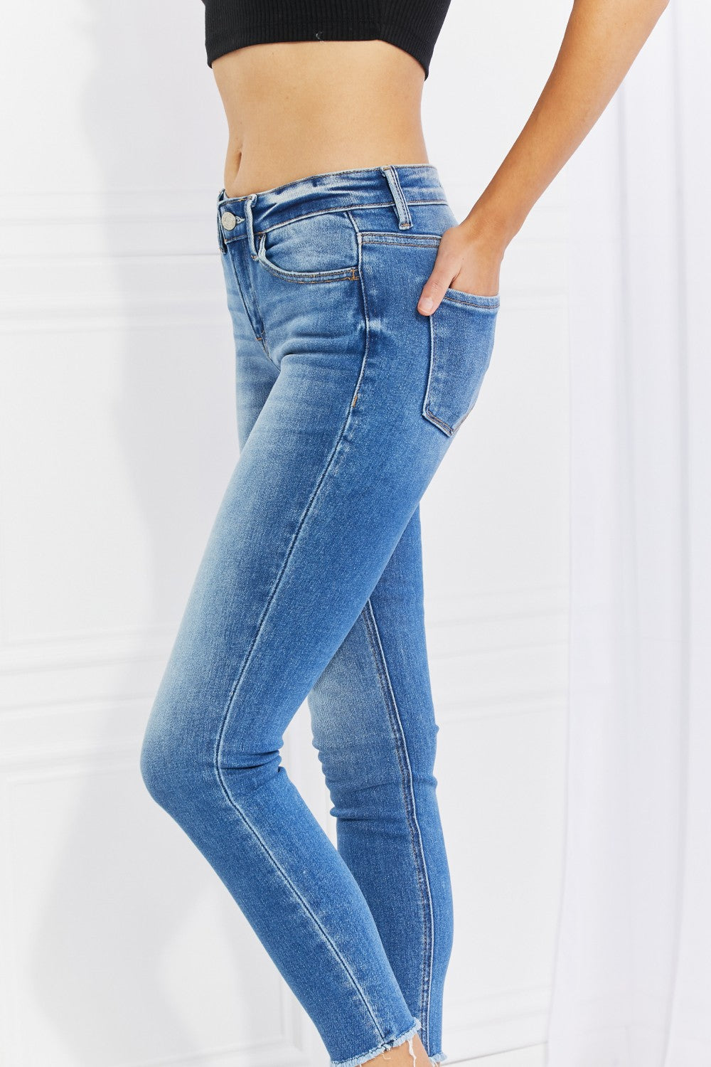 VERVET Never Too Late Full Size Raw Hem Cropped Jeans