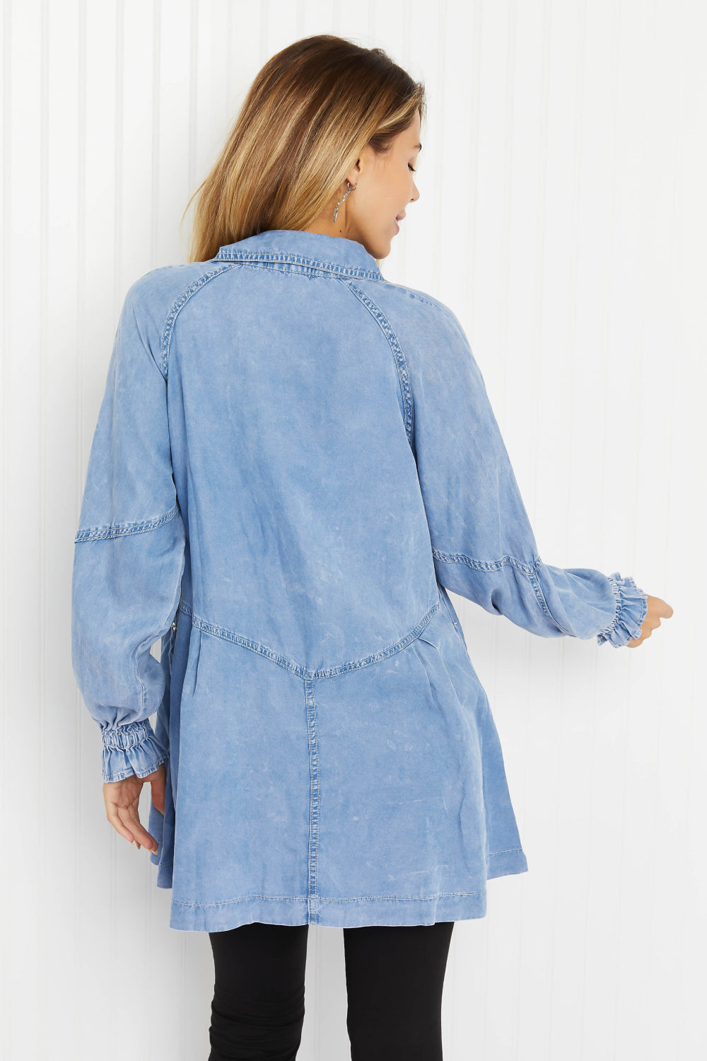 Sunflower Fields Full Size Chambray Button-Up Swing Tunic