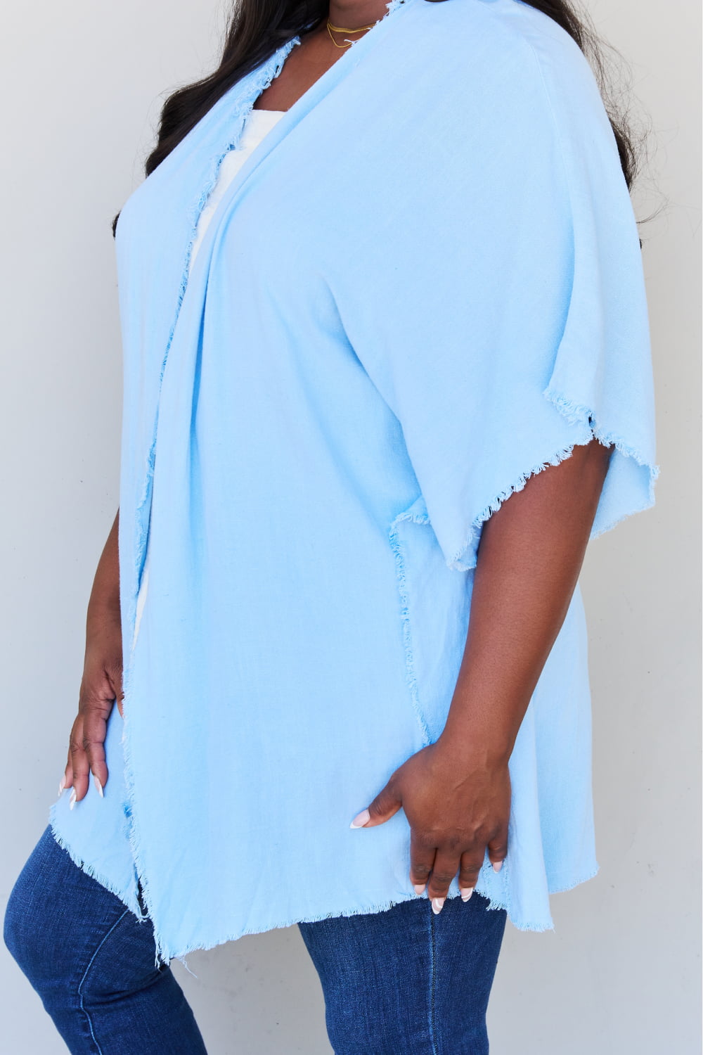 HEYSON Summer is Calling Full Size Wash Gauze Open Front Kimono in Pastel Blue