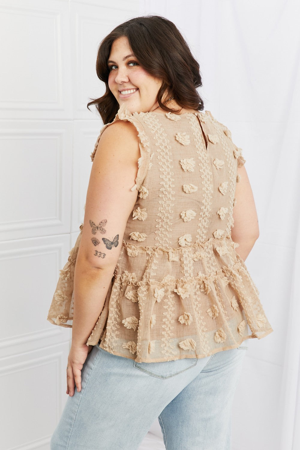 AMOLI Tea Time Full Size Ruffle Sleeve Top