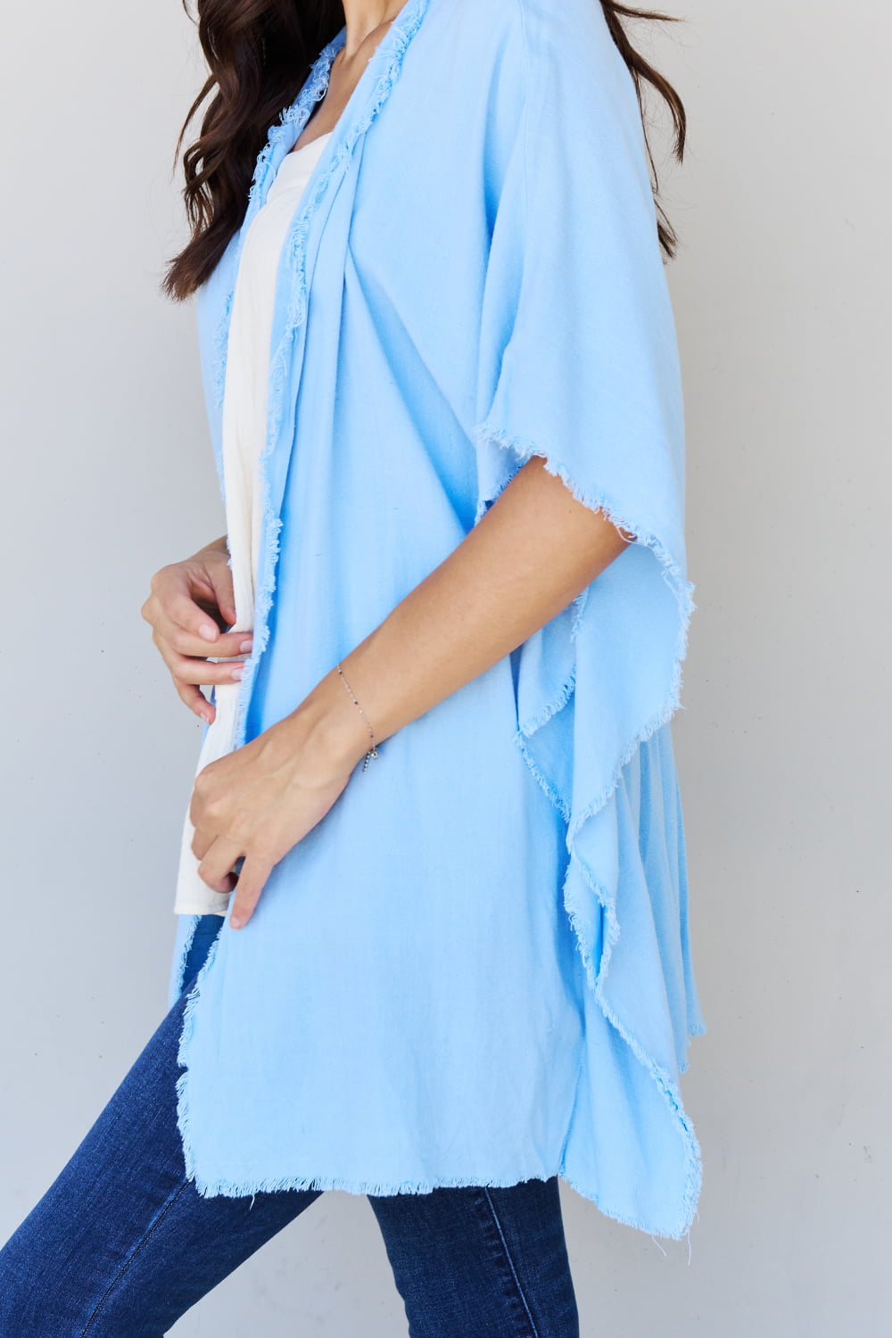 HEYSON Summer is Calling Full Size Wash Gauze Open Front Kimono in Pastel Blue