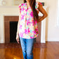 Tropical Breeze Peach Floral Banded V Neck Flutter Sleeve Top