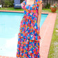 Follow Me Aqua Floral Print Square Neck Tiered Ruffle Maxi Dress