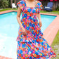 Follow Me Aqua Floral Print Square Neck Tiered Ruffle Maxi Dress