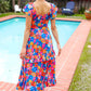 Follow Me Aqua Floral Print Square Neck Tiered Ruffle Maxi Dress