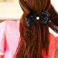 Black Satin Pearl Detail Coquette Bow