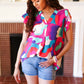 Find Yourself Fuchsia Geo Abstract V Neck Flutter Sleeve Top