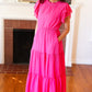 Perfectly You Hot Pink Mock Neck Tiered Chiffon Maxi Dress
