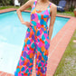 Summer Vibes Multicolor Abstract Floral Sleeveless Wide Leg Jumpsuit