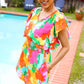 Under The Sun Abstract Floral Smocked Waist V Neck Flutter Sleeve Romper