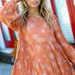 Rust Boho Crinkle Floral Button Back Tiered Top