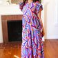 Feel Your Best Purple Abstract Print Smocked Ruffle Sleeve Maxi Dress