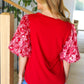 Come To Me Red Sequin Puff Short Sleeve Top