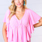 Carnation Pink Button Ruffle Woven Top
