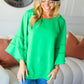 Joyful Green Crepe Back Tie Strap Crochet Bell Sleeve Blouse