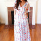 Red/Blue Floral Swiss Dot Chiffon Foil Maxi Dress