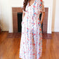 Red/Blue Floral Swiss Dot Chiffon Foil Maxi Dress