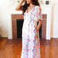 Red/Blue Floral Swiss Dot Chiffon Foil Maxi Dress