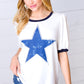 Off White Distressed Star Terry Puff Short Sleeve Top