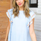 Chambray Embroidered Flutter Sleeve Top