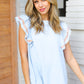 Chambray Embroidered Flutter Sleeve Top